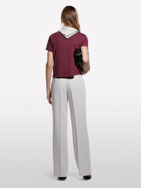 %100 Pamuk Bisiklet Yakalı T-Shirt Kadın Bordo T-Shirt - 325A3I1XL101S