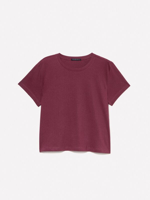 %100 Pamuk Bisiklet Yakalı T-Shirt Kadın Bordo T-Shirt - 325A3I1XL101S