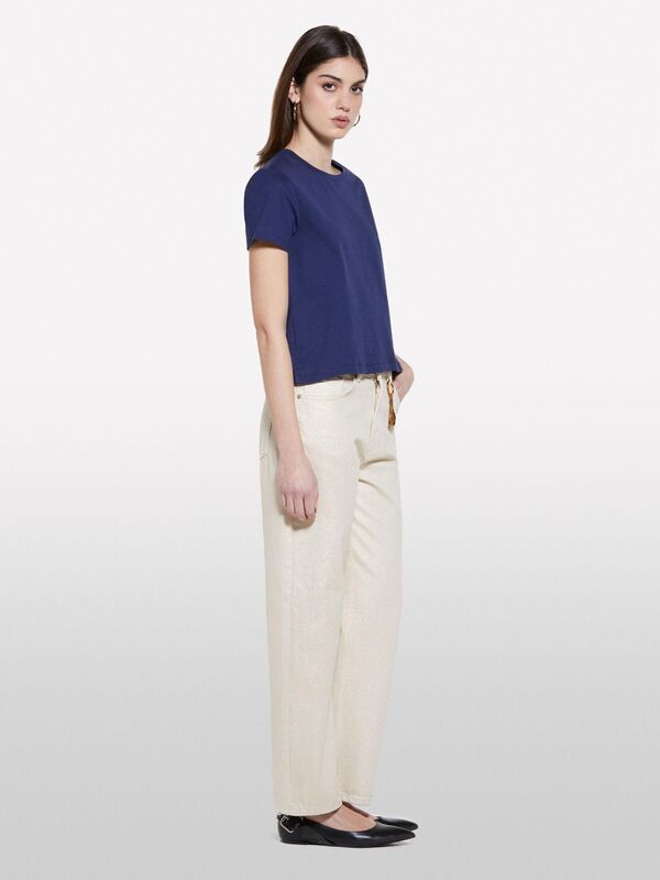 %100 Pamuk Bisiklet Yakalı T-Shirt Kadın LACİVERT T-Shirt - 325P3I1XL101S