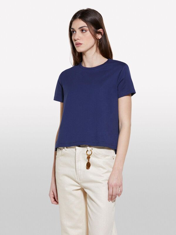 %100 Pamuk Bisiklet Yakalı T-Shirt Kadın LACİVERT T-Shirt - 325P3I1XL101S