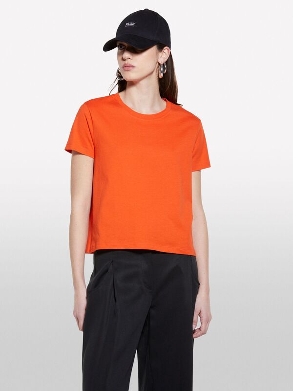 %100 Pamuk Bisiklet Yakalı T-Shirt Kadın Nar Çiçeği T-Shirt - 325P3I1XL101S