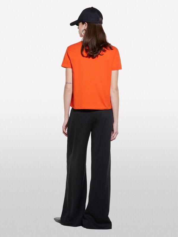 %100 Pamuk Bisiklet Yakalı T-Shirt Kadın Nar Çiçeği T-Shirt - 325P3I1XL101S