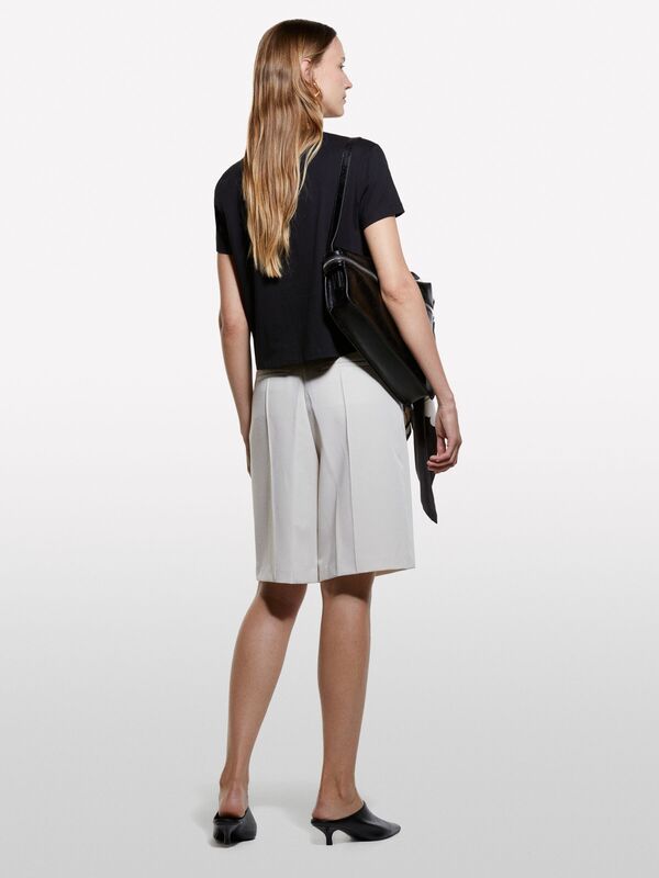 %100 Pamuk Bisiklet Yakalı T-Shirt Kadın Siyah T-Shirt - 325A3I1XL101S