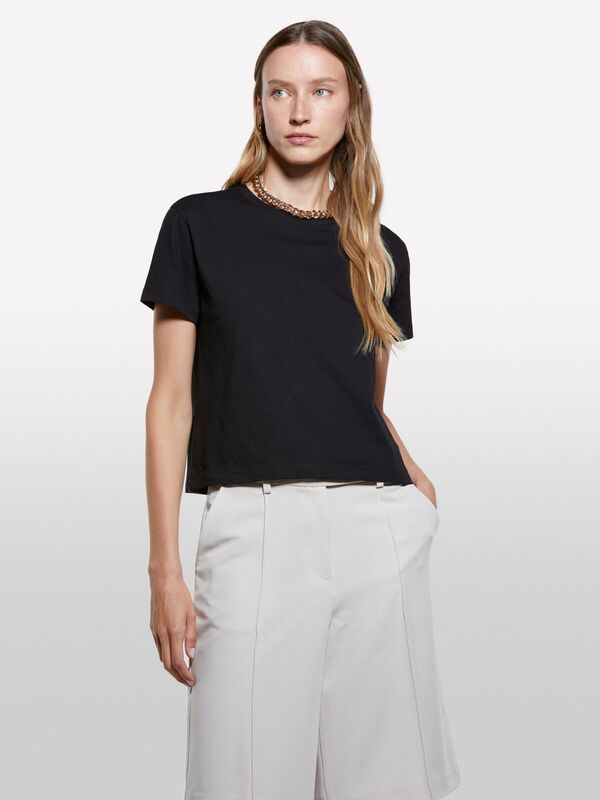 %100 Pamuk Bisiklet Yakalı T-Shirt Kadın Siyah T-Shirt - 325A3I1XL101S