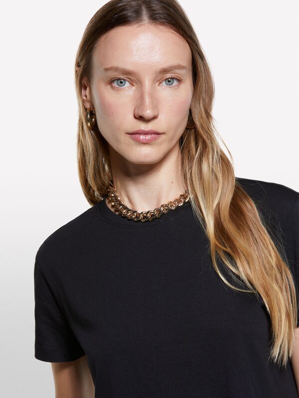 %100 Pamuk Bisiklet Yakalı T-Shirt Kadın Siyah T-Shirt - 325A3I1XL101S