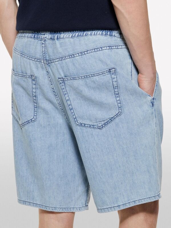 %100 Pamuk Büzgü İpli Normal Bel Denim Şort Erkek Mavi Denim Şort - 325P44C1S901A