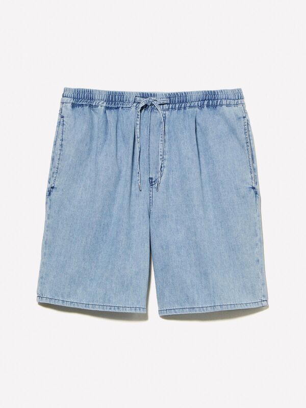 %100 Pamuk Büzgü İpli Normal Bel Denim Şort Erkek Mavi Denim Şort - 325P44C1S901A