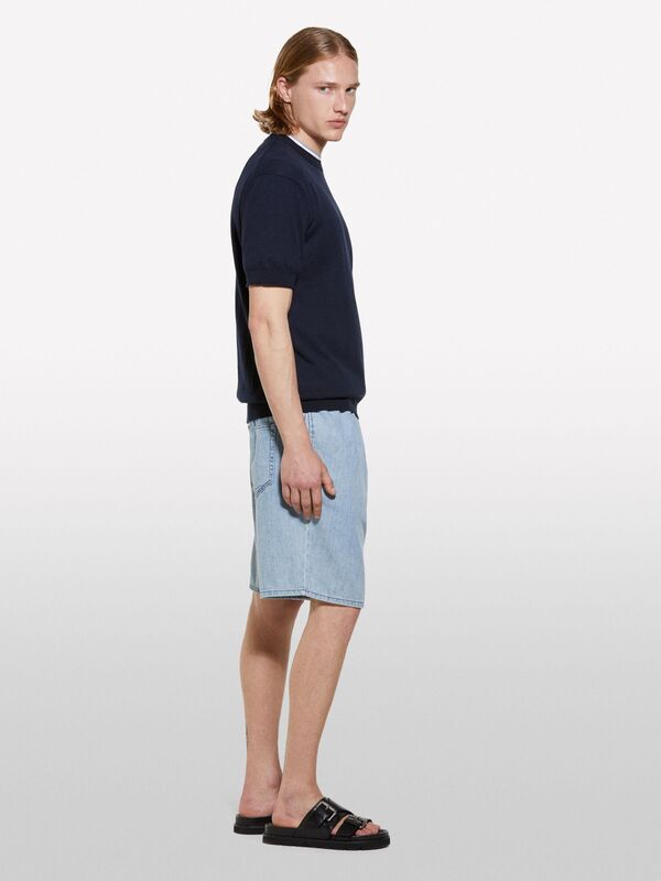 %100 Pamuk Büzgü İpli Normal Bel Denim Şort Erkek Mavi Denim Şort - 325P44C1S901A