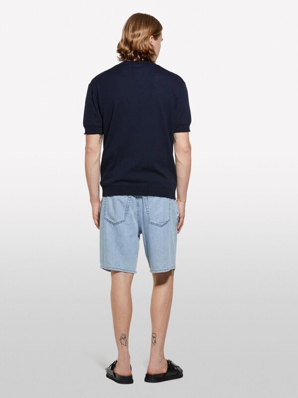 %100 Pamuk Büzgü İpli Normal Bel Denim Şort Erkek Mavi Denim Şort - 325P44C1S901A