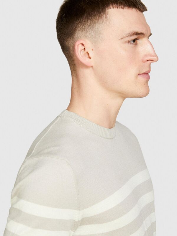 %100 Pamuk Çizgili Bisiklet Yaka Triko T-Shirt Erkek Siyah Mix T-Shirt - 324P1094T103I