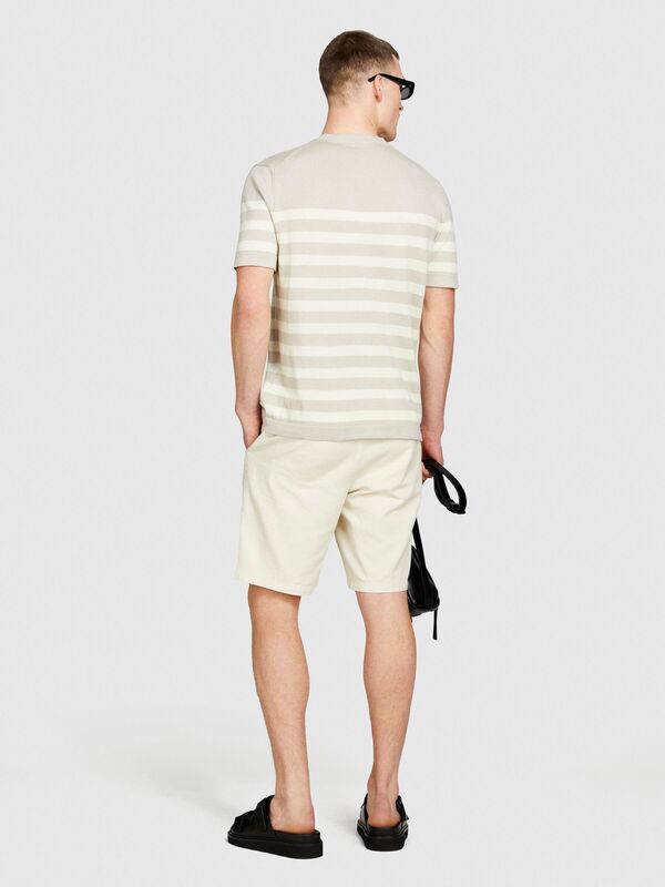 %100 Pamuk Çizgili Bisiklet Yaka Triko T-Shirt Erkek Siyah Mix T-Shirt - 324P1094T103I