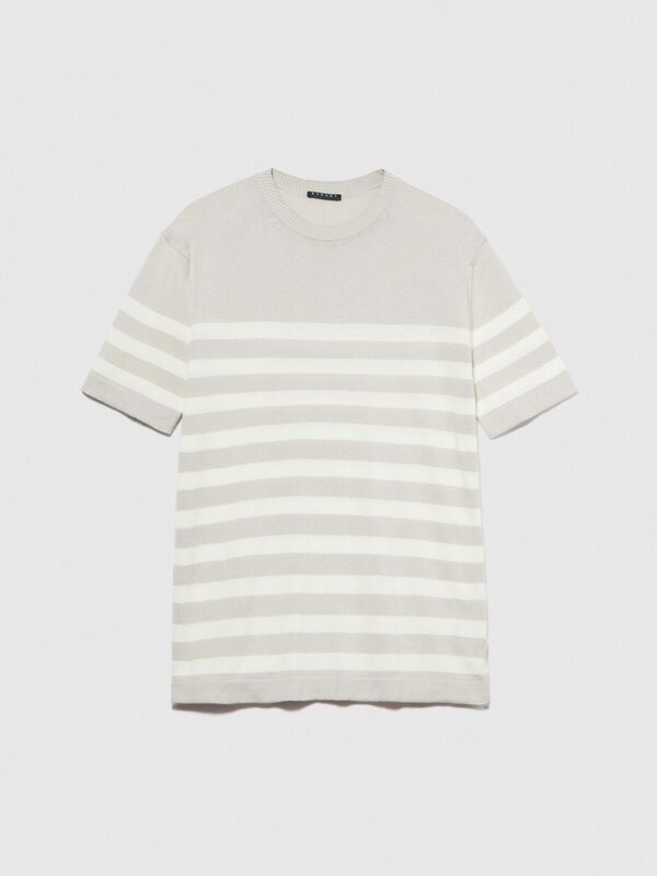 %100 Pamuk Çizgili Bisiklet Yaka Triko T-Shirt Erkek Siyah Mix T-Shirt - 324P1094T103I