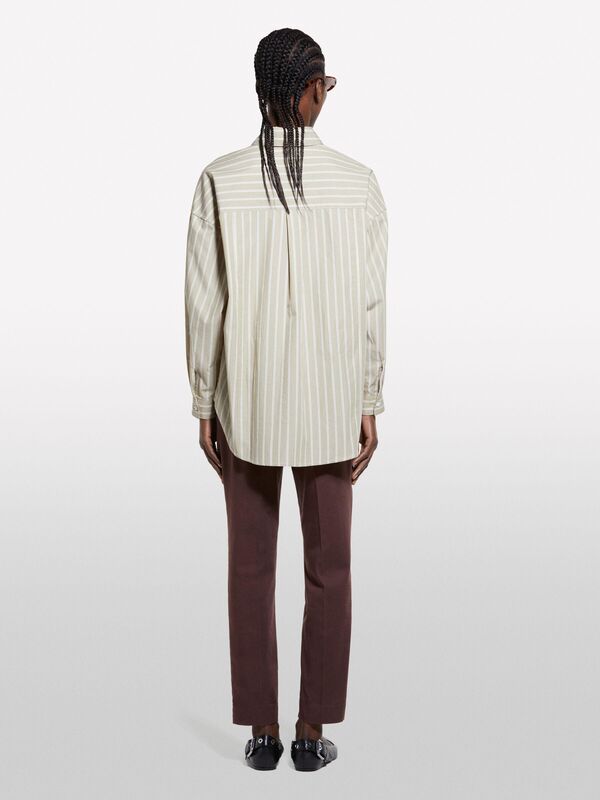 %100 Pamuk Çizgili Maskülen Poplin Gömlek Kadın Bej Gömlek - 325P5LKYLQ08H