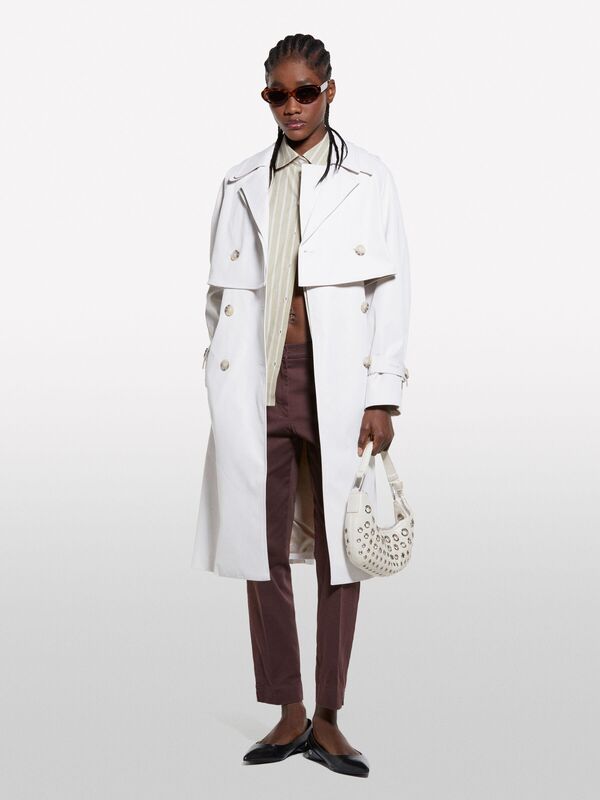 Sisley - %100 Pamuk Çizgili Maskülen Poplin Gömlek Kadın Bej Gömlek - 325P5LKYLQ08H