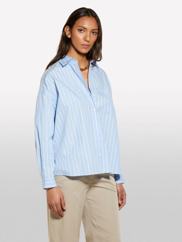 %100 Pamuk Çizgili Maskülen Poplin Gömlek Kadın Mavi Gömlek - 325P5LKYLQ08H