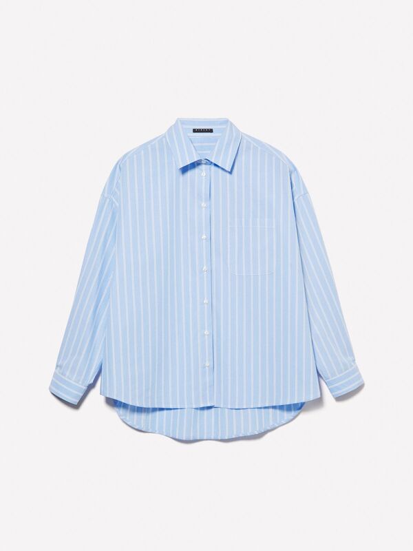 %100 Pamuk Çizgili Maskülen Poplin Gömlek Kadın Mavi Gömlek - 325P5LKYLQ08H