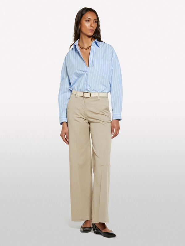 %100 Pamuk Çizgili Maskülen Poplin Gömlek Kadın Mavi Gömlek - 325P5LKYLQ08H