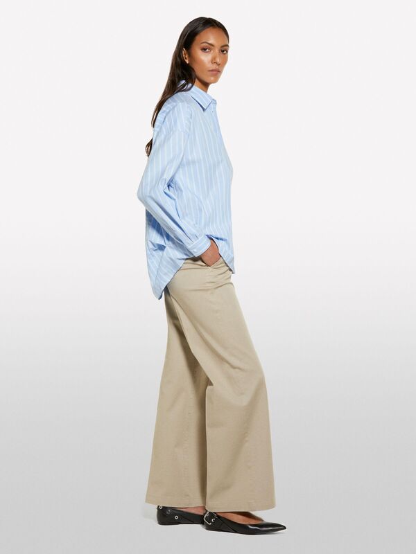 %100 Pamuk Çizgili Maskülen Poplin Gömlek Kadın Mavi Gömlek - 325P5LKYLQ08H