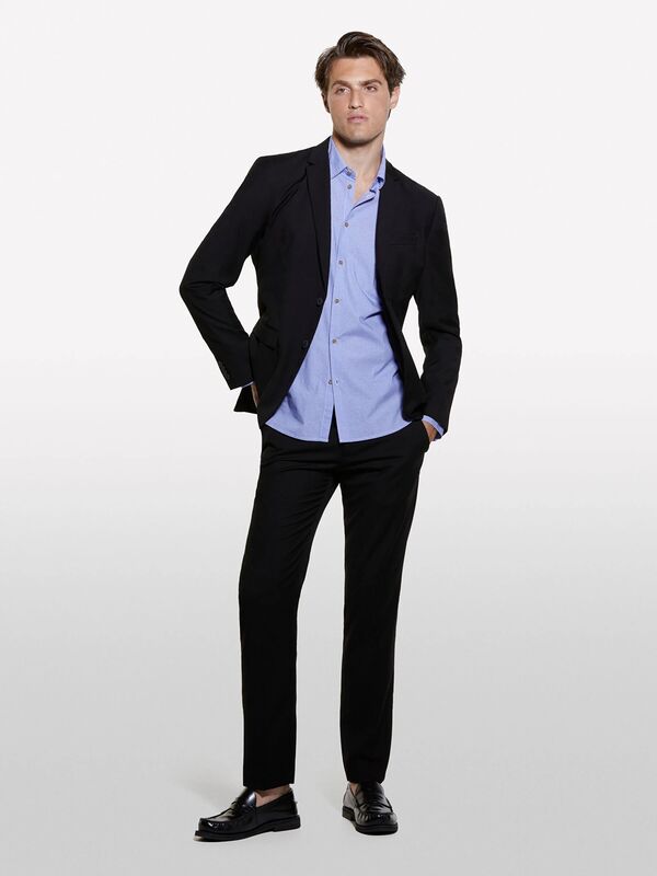 Sisley - %100 Pamuk Dar Kesim Klasik Yakalı Baskılı Gömlek Erkek Buz Mavisi Gömlek - 324A5WNKSQ03U