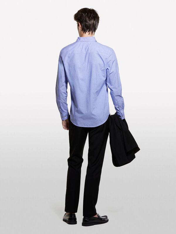 %100 Pamuk Dar Kesim Klasik Yakalı Baskılı Gömlek Erkek Buz Mavisi Gömlek - 324A5WNKSQ03U