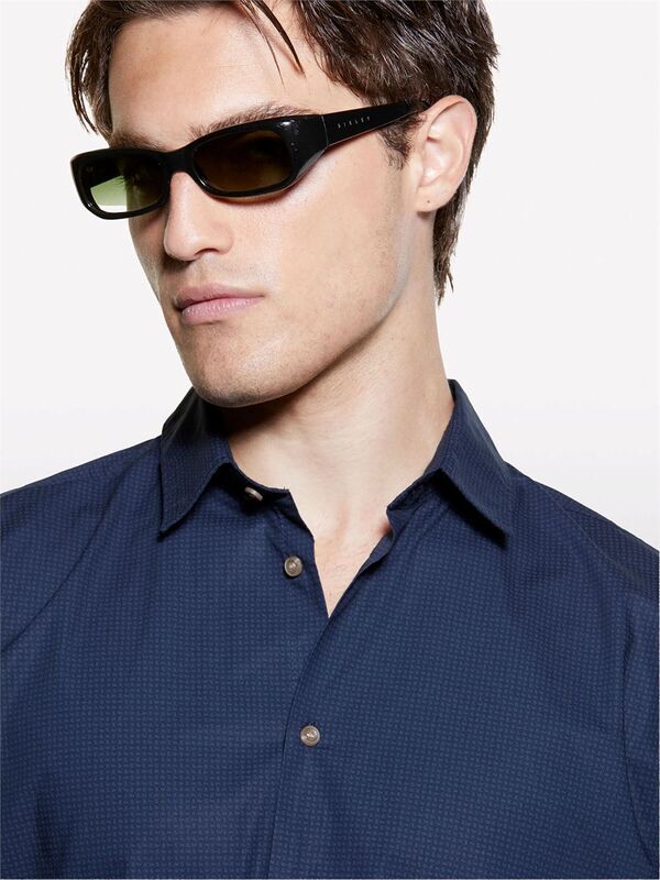 %100 Pamuk Dar Kesim Klasik Yakalı Baskılı Gömlek Erkek Gece Mavisi Gömlek - 324A5WNKSQ03U