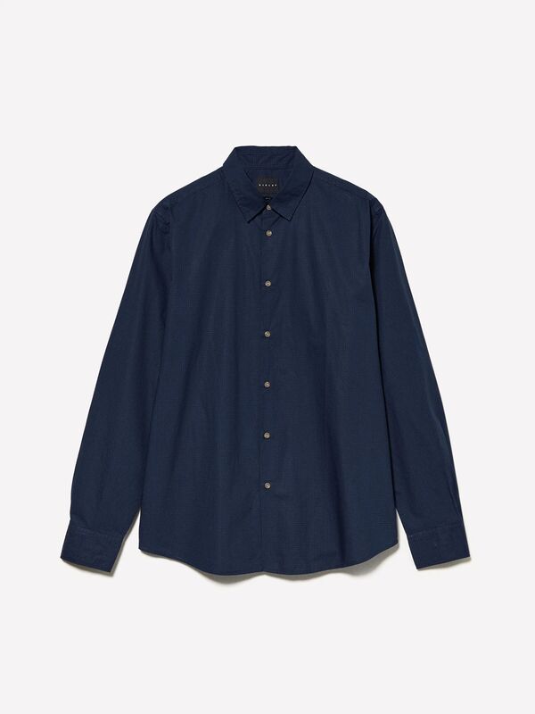 %100 Pamuk Dar Kesim Klasik Yakalı Baskılı Gömlek Erkek Gece Mavisi Gömlek - 324A5WNKSQ03U