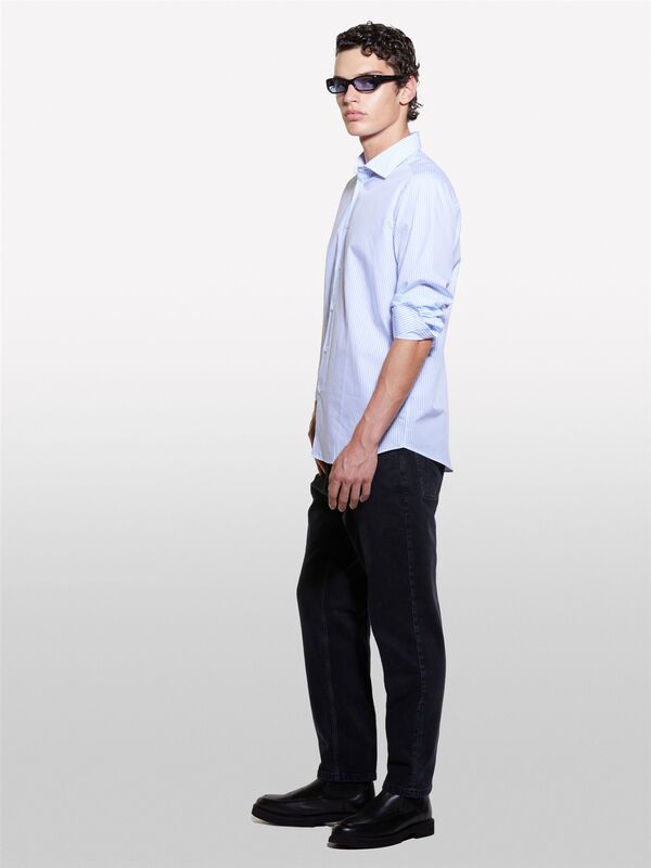 %100 Pamuk Dar Kesim Uzun Kollu Gömlek Erkek Haki Yeşili Gömlek - 324A5VJUSQ04C