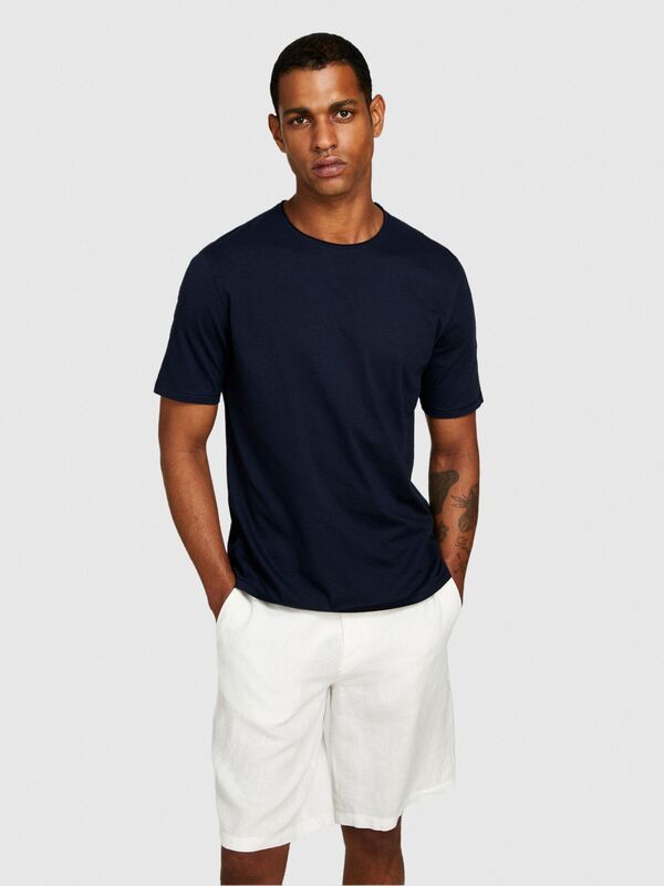 %100 Pamuk Dikişsiz Yaka Detaylı T-Shirt Erkek Lacivert T-Shirt - 324P3P7XS103K