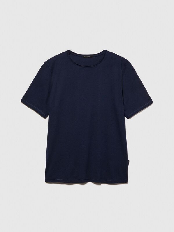 %100 Pamuk Dikişsiz Yaka Detaylı T-Shirt Erkek Lacivert T-Shirt - 324P3P7XS103K