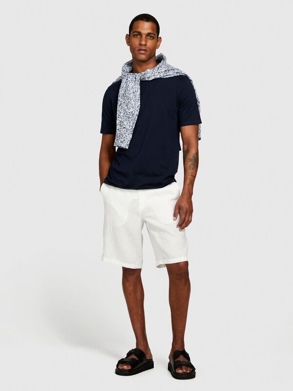 Sisley - %100 Pamuk Dikişsiz Yaka Detaylı T-Shirt Erkek Lacivert T-Shirt - 324P3P7XS103K