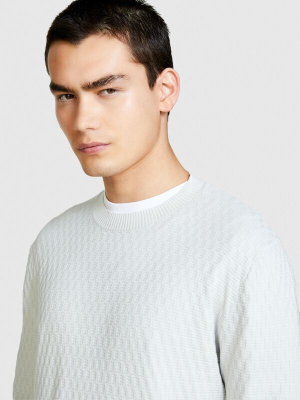 %100 Pamuk Dokulu Bisiklet Yaka Kazak Erkek Gri Kazak - 324P1098S1033