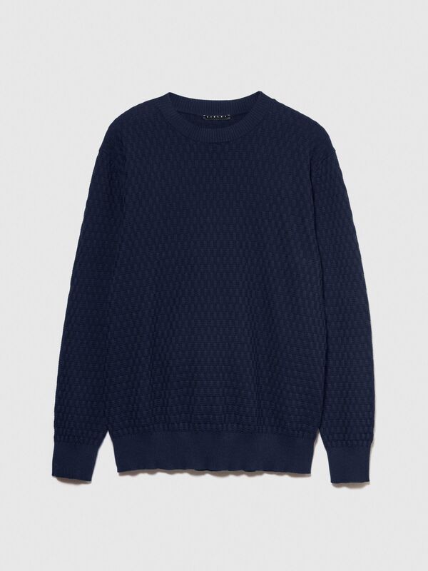 %100 Pamuk Dokulu Bisiklet Yaka Kazak Erkek Lacivert Kazak - 324P1098S1033