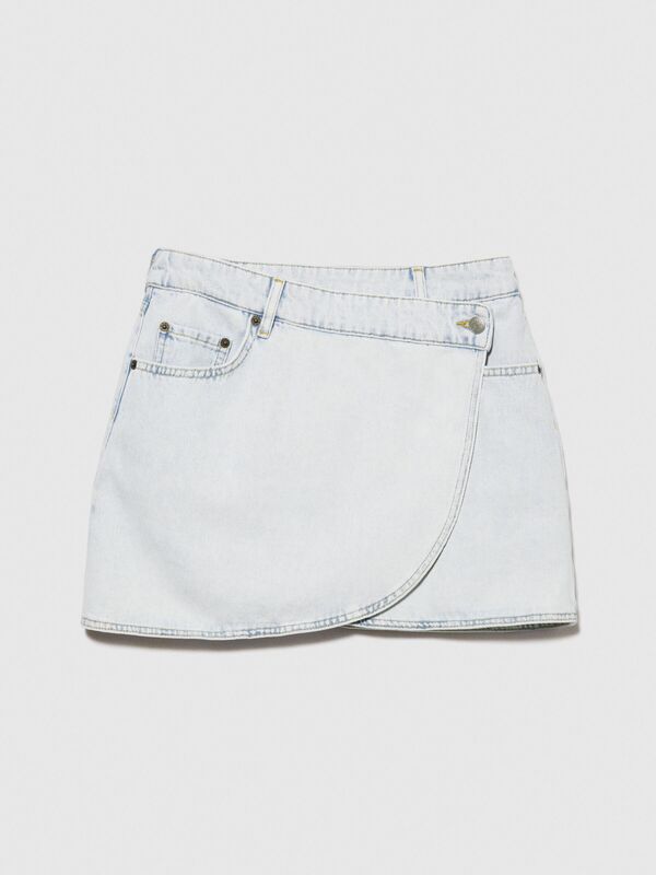 %100 Pamuk Düşük Bel Mini Denim Anvelop Etek Kadın Siyah Mix Etek - 324P4PJEL0020