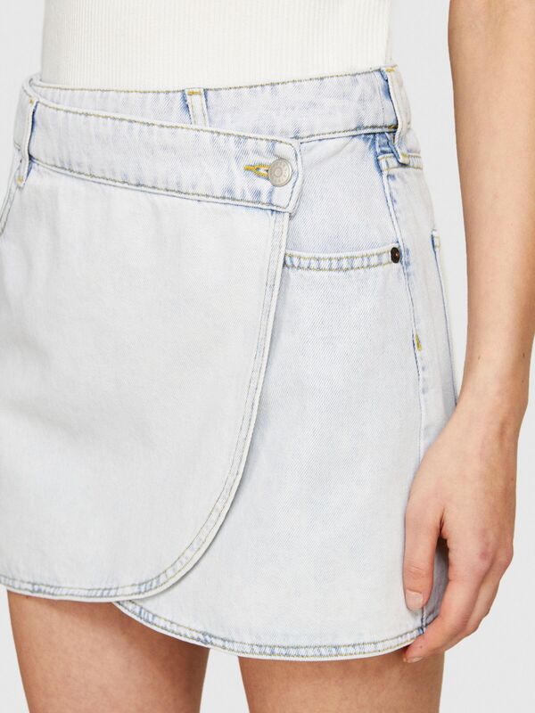 %100 Pamuk Düşük Bel Mini Denim Anvelop Etek Kadın Siyah Mix Etek - 324P4PJEL0020