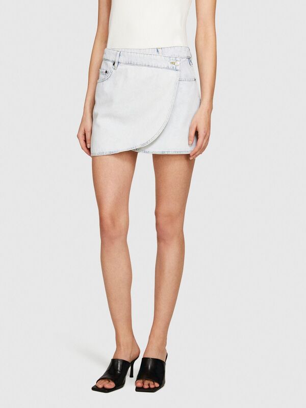 %100 Pamuk Düşük Bel Mini Denim Anvelop Etek Kadın Siyah Mix Etek - 324P4PJEL0020