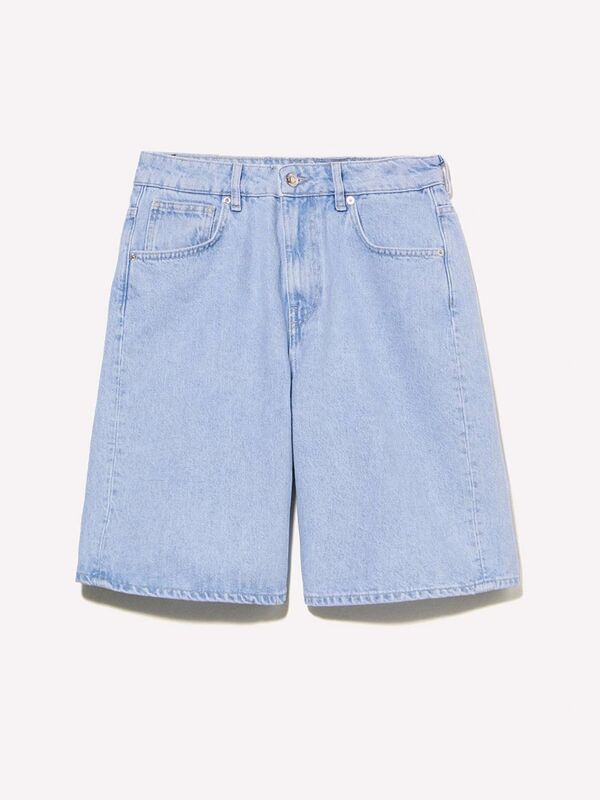 %100 Pamuk Düşük Bel Relax Fit Bermuda Denim Şort Kadın Mavi Denim Şort - 325P4W9KL901L