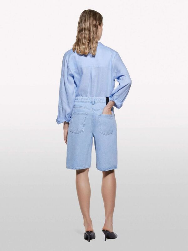 %100 Pamuk Düşük Bel Relax Fit Bermuda Denim Şort Kadın Mavi Denim Şort - 325P4W9KL901L