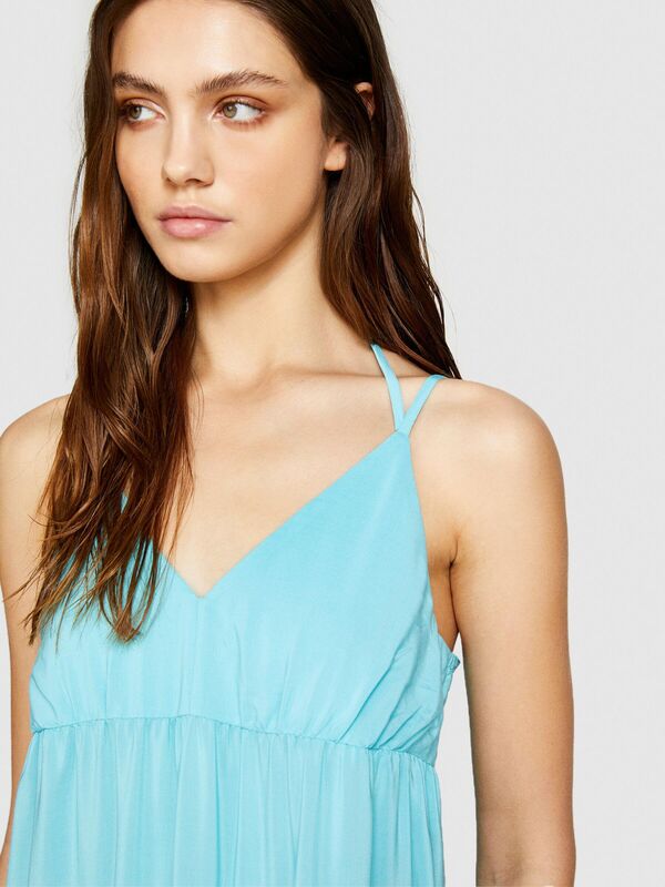 %100 Pamuk Fırfır Motifli Enseden Bağlamalı Uzun Elbise Kadın 2B0 Elbise - 324P43A2LV05P