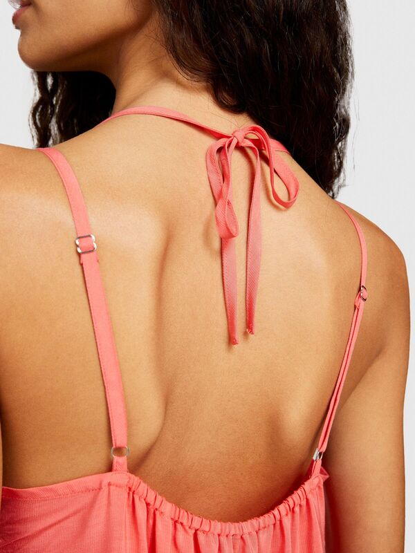 %100 Pamuk Fırfır Motifli Enseden Bağlamalı Uzun Elbise Kadın Düzenlenecek Elbise - 324P43A2LV05P