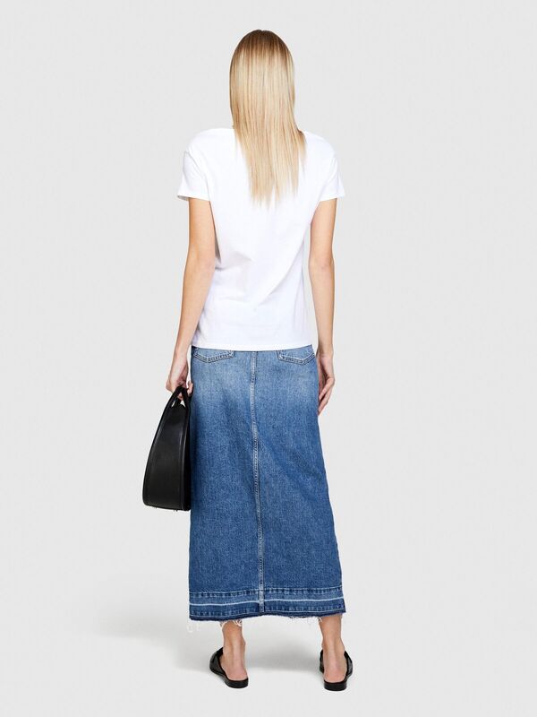 %100 Pamuk Fotoğraf Baskılı Geniş Yaka T-Shirt Kadın Beyaz T-Shirt - 324P3I1XL104T