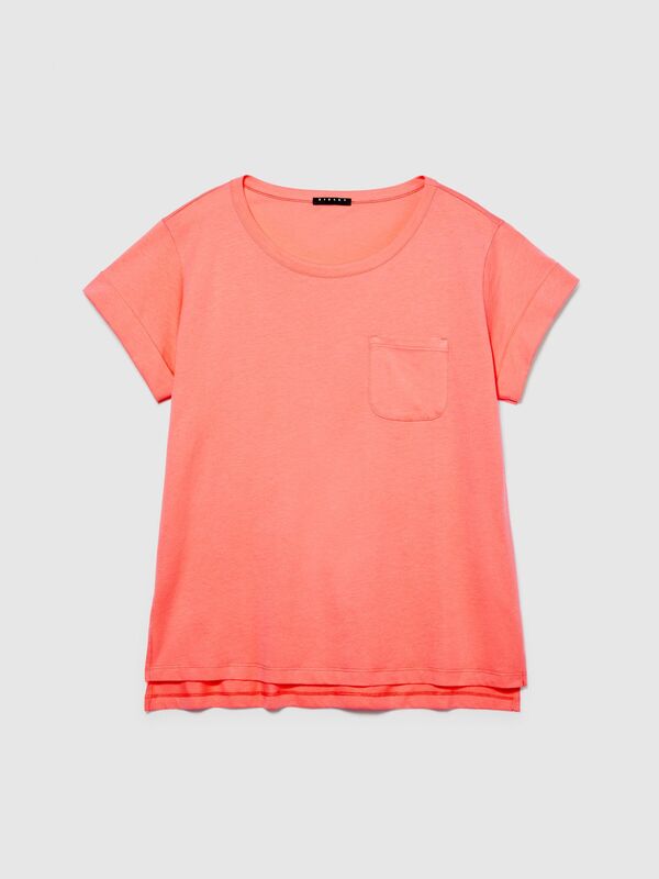 Sisley - %100 Pamuk Geniş Bisiklet Yaka Dar Kesim Düz T-Shirt Kadın Düzenlenecek T-Shirt - 324P3I1XL1058