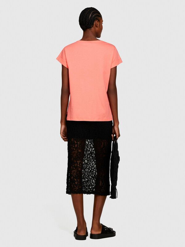 %100 Pamuk Geniş Bisiklet Yaka Dar Kesim Düz T-Shirt Kadın Düzenlenecek T-Shirt - 324P3I1XL1058