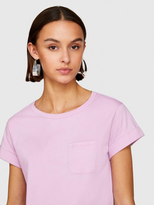 %100 Pamuk Geniş Bisiklet Yaka Dar Kesim Düz T-Shirt Kadın Sarı T-Shirt - 324P3I1XL1058