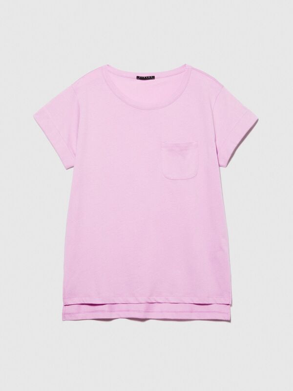 %100 Pamuk Geniş Bisiklet Yaka Dar Kesim Düz T-Shirt Kadın Sarı T-Shirt - 324P3I1XL1058