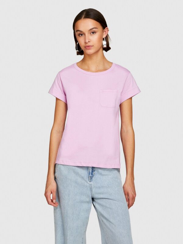 %100 Pamuk Geniş Bisiklet Yaka Dar Kesim Düz T-Shirt Kadın Sarı T-Shirt - 324P3I1XL1058