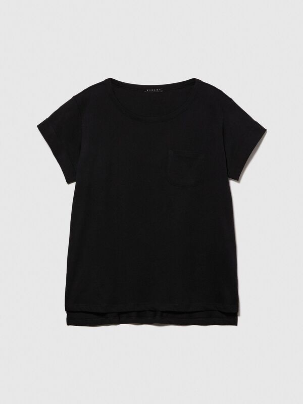 %100 Pamuk Geniş Bisiklet Yaka Dar Kesim Düz T-Shirt Kadın Siyah T-Shirt - 324P3I1XL1058