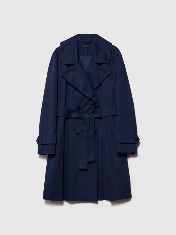 %100 Pamuk Geniş Yaka Beli Kuşaklı Trençkot Kadın Lacivert Trençkot - 324P2NNSLN025