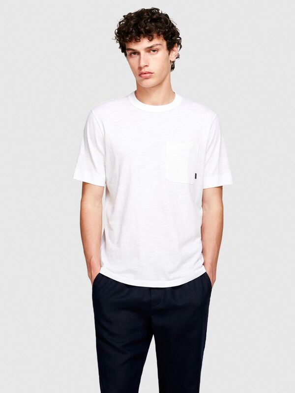 %100 Pamuk Göğsü Cepli Bisiklet Yaka Slub T-Shirt Erkek Beyaz T-Shirt - 324P3WF0S103L