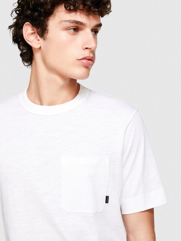 %100 Pamuk Göğsü Cepli Bisiklet Yaka Slub T-Shirt Erkek Beyaz T-Shirt - 324P3WF0S103L
