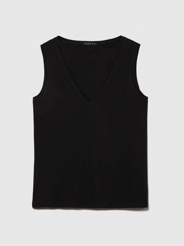 %100 Pamuk Kalın Askılı V Yaka Atlet Kadın Siyah Atlet - 324P3I1XLH00S